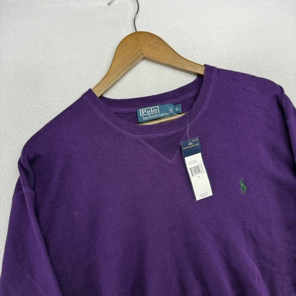 Vintage Ralph Lauren Sweater Men's XL Purple Cotton Crewneck Deadstock Pony 90s